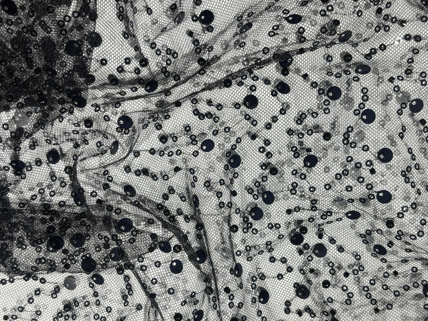 NET fabric  With self color  sequins and  pearls available in 2 colors black and white [17760/61]