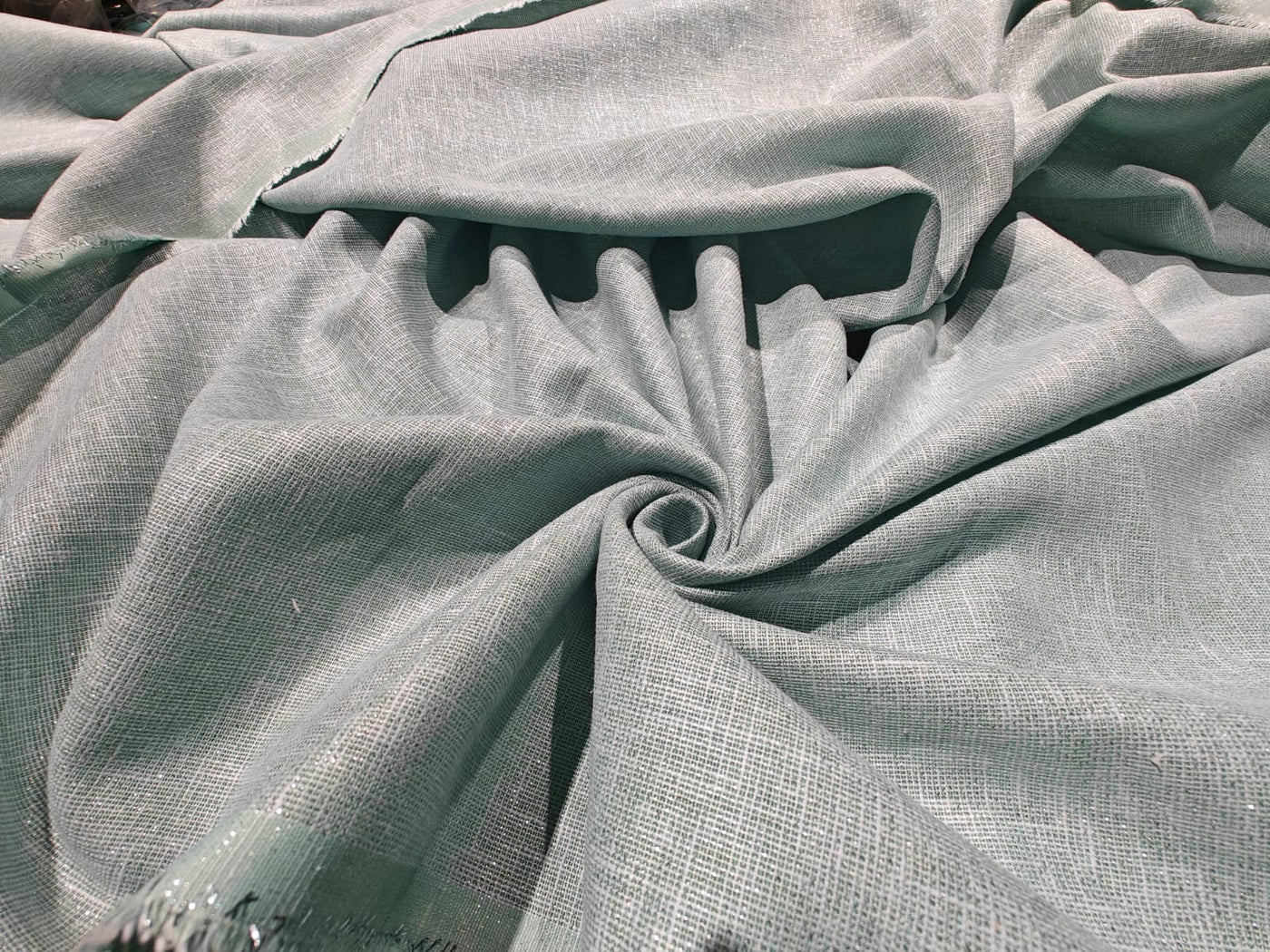 Linen  Lurex  Fabric 58" available in 3 colors  sea green ,nude , charcoal and pink