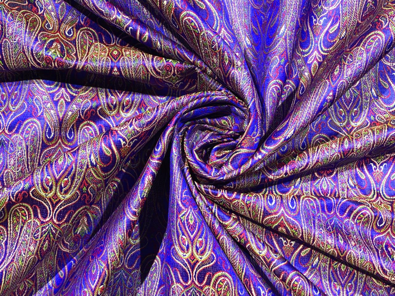 Silk Brocade fabric 44" paisley  jacquard available in 2 colors mustard ,red and green AND purple ,red and mustard BRO1049