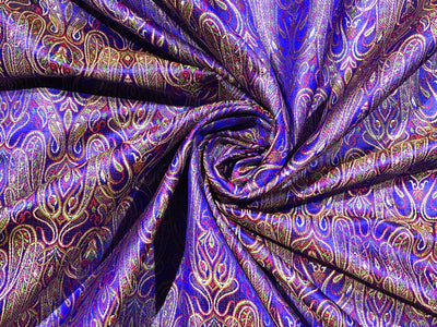 Silk Brocade fabric 44" paisley  jacquard available in 2 colors mustard ,red and green AND purple ,red and mustard BRO1049