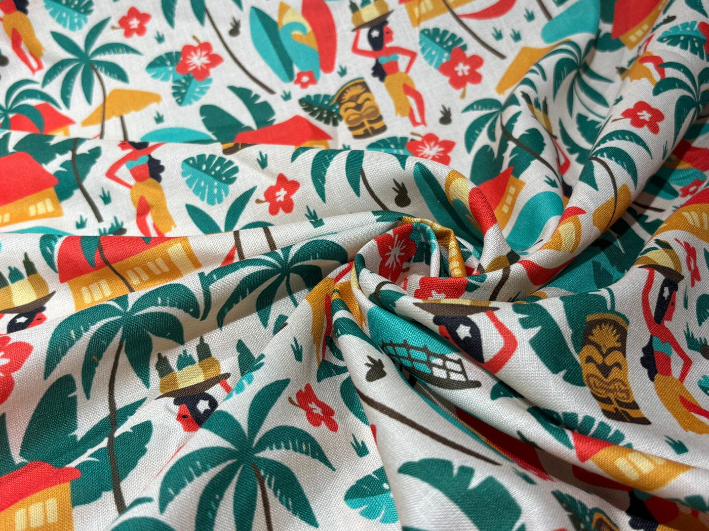 POLY MUSLIN PRINTED FABRIC 56" wide TROPICAL/ BEACH WEAR IN 4 DIFFERENT DESIGNS AND COLORS