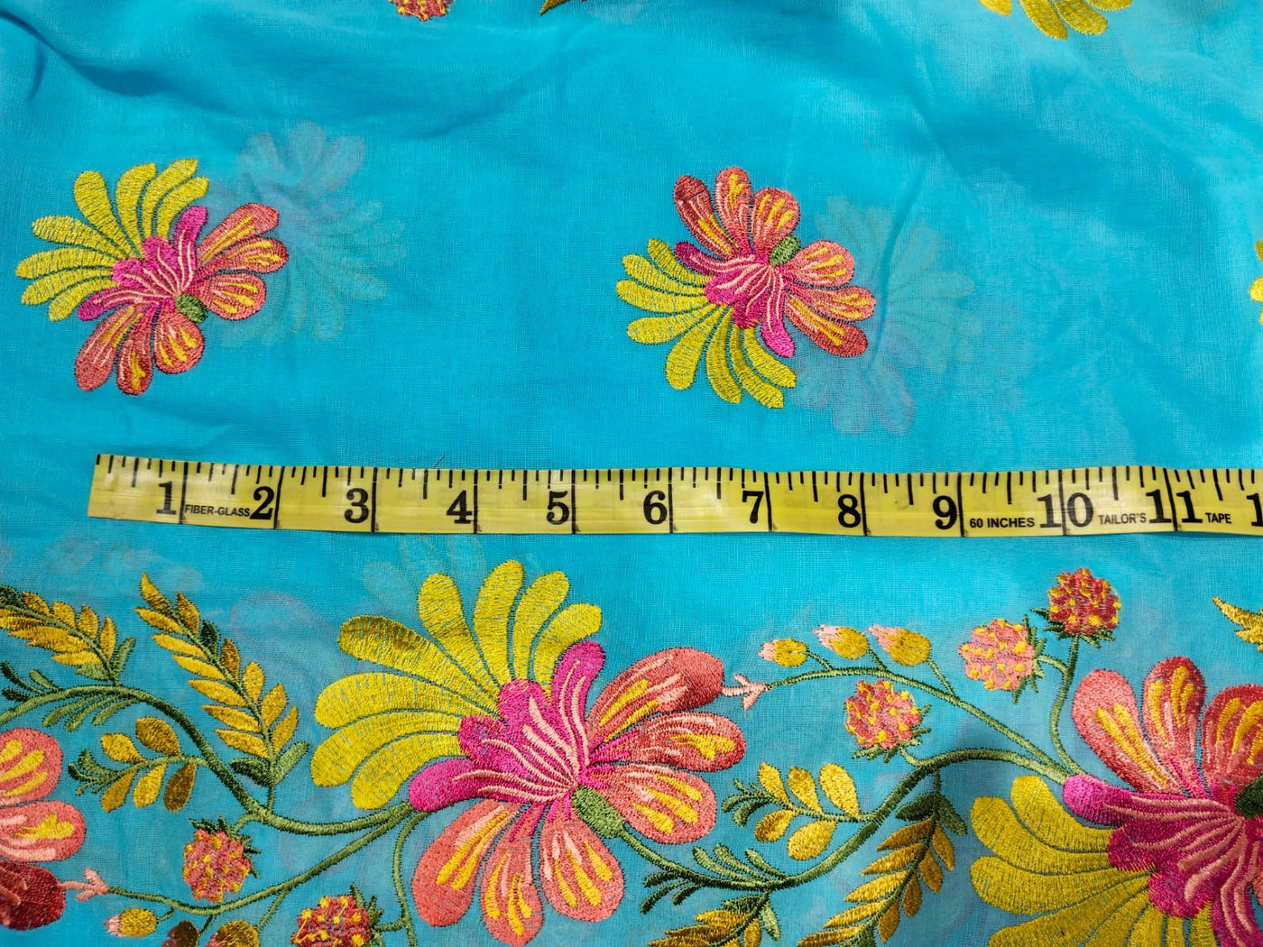 100% Cotton voile fabric~ with embroidery available in 2 colors blue and olive