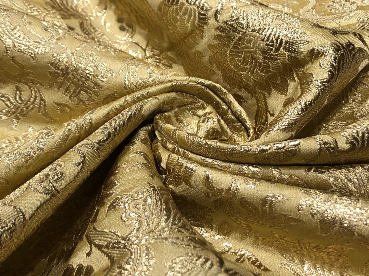 Silk Brocade fabric gold color with metallic gold jacquard 44" wide BRO931[5]