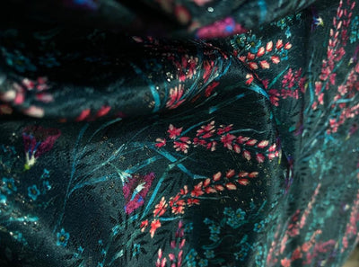 Silk Brocade fabric  jacquard with digital print teal , pink and purple 54" BRO1035[1]
