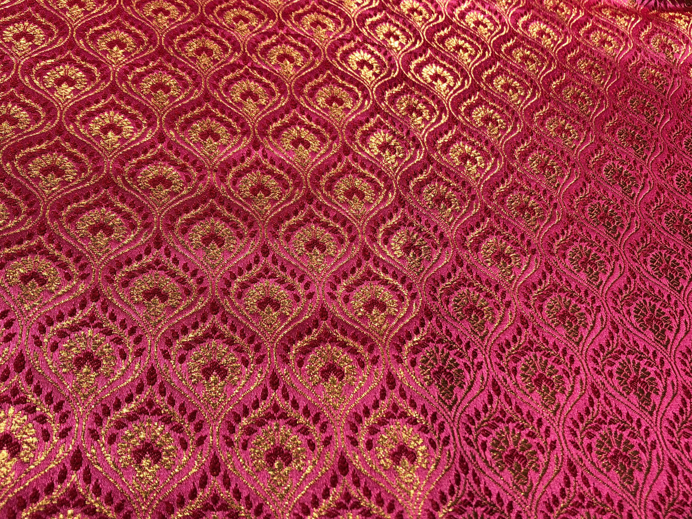 Silk Brocade fabric WITH metallic gold  jacquard available in 3 colors purple, green and candy pink BRO1025