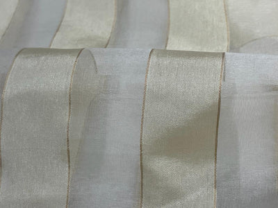 100% silk organza white with gold stripes fabric 44" wide [15515]