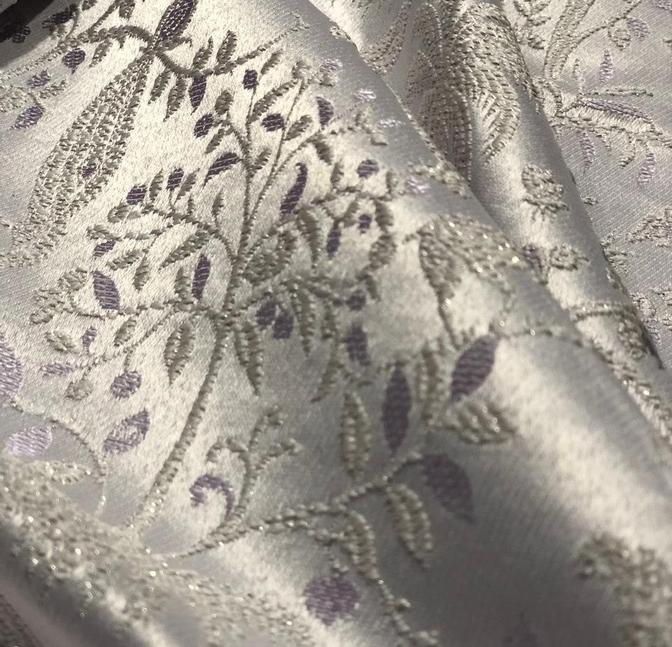 Silk Brocade fabric  jacquard with  subtle embroidery with subtle shimmer 54"lilac and silver grey BRO1034[4]