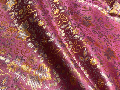 Silk Brocade fabric floral  jacquard available in 2 colors pink and mango  BRO1023[3/4]
