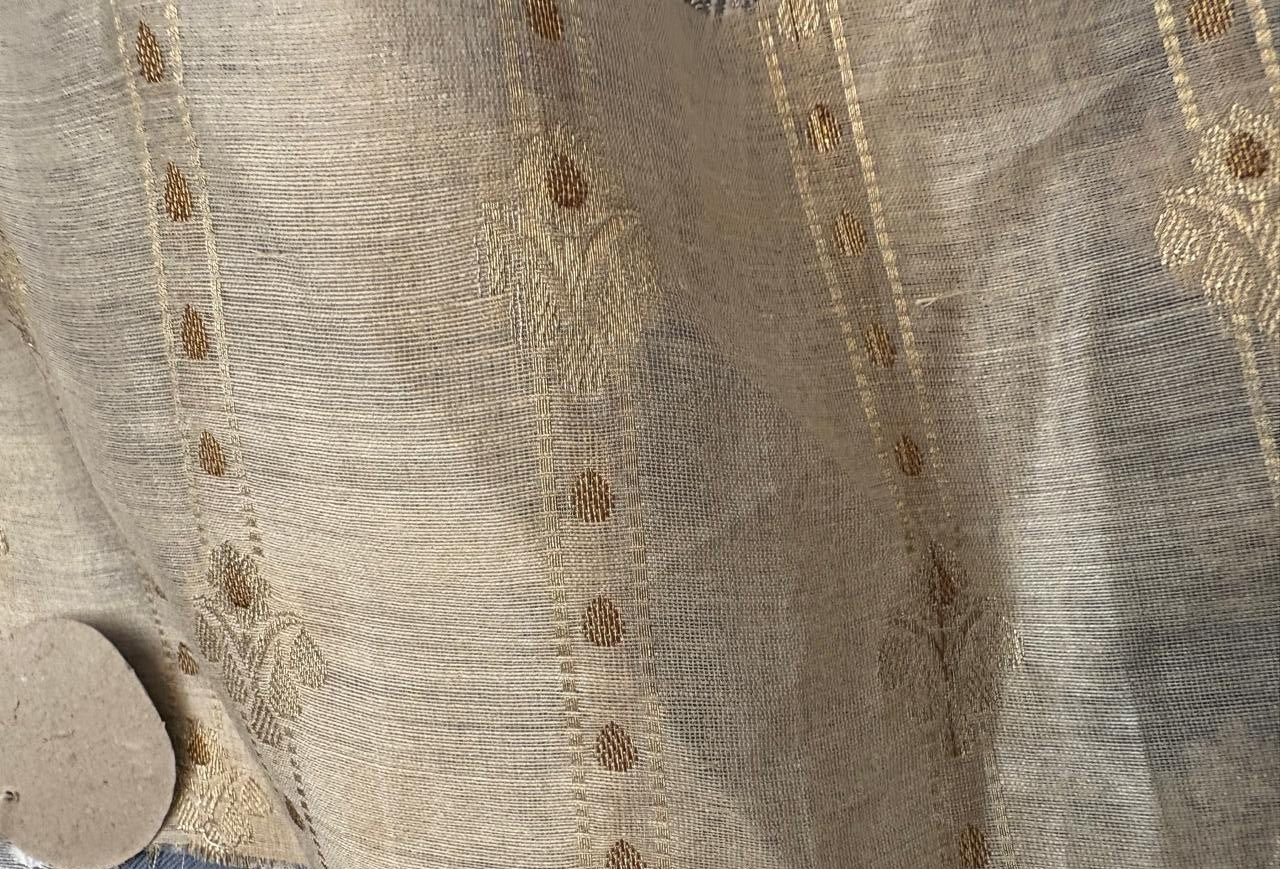 100% Silk munga Brocade fabric with gold zari horizontal stripes with floral jacquard BRO1090[3]