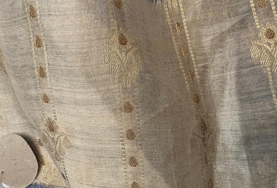 100% Silk munga Brocade fabric with gold zari horizontal stripes with floral jacquard BRO1090[3]