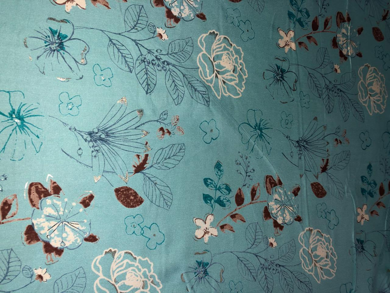 Premium Viscose Rayon fabric with foil print FLORAL 58" wide available in THREE  colors BEIGE, SEA GREEN AND DUSTY ROSE