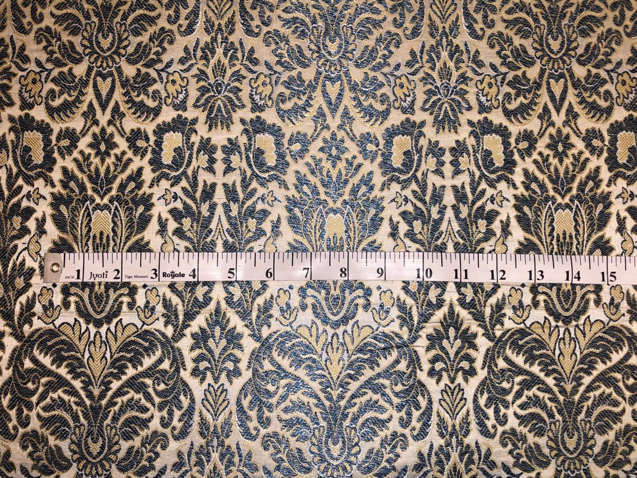 Silk Brocade fabric ivory with teal   floral  jacquard BRO1005[3]
