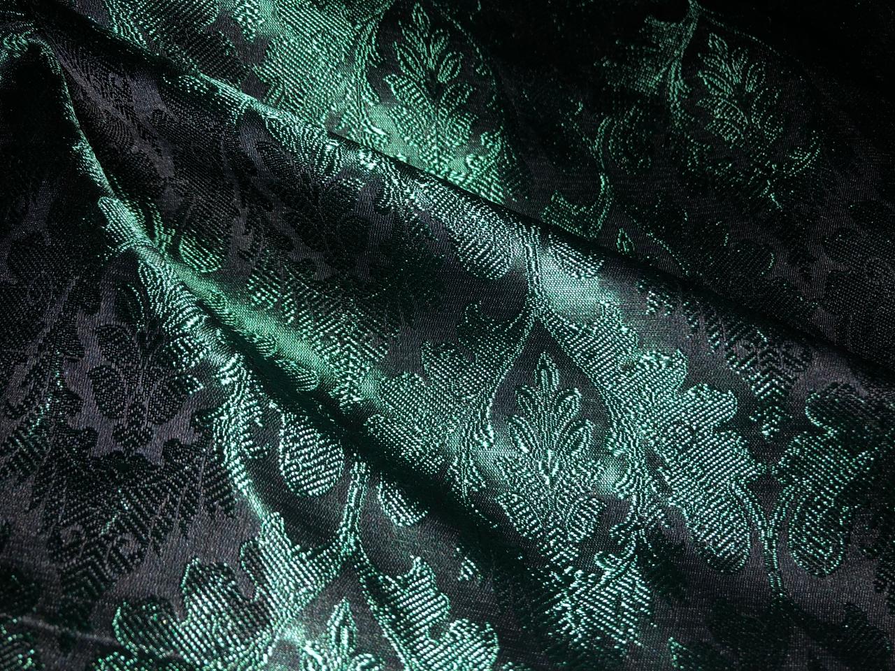 Silk Brocade fabric dark green with emerald green  jacquard  BRO1025[5]