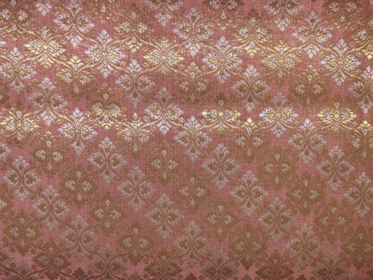 Silk Brocade fabric with white gold  jacquard available in 4 colors yellow, olive, peach and orchid BRO1072