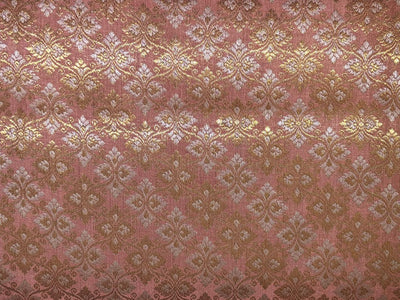 Silk Brocade fabric with white gold  jacquard available in 4 colors yellow, olive, peach and orchid BRO1072