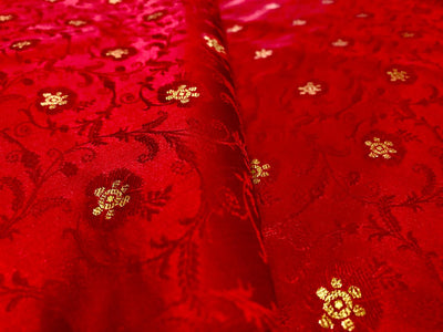 Silk Brocade Fabric metallic gold jacquard  44"wide available in 2 colors red and watermelon red BRO953[3/4]