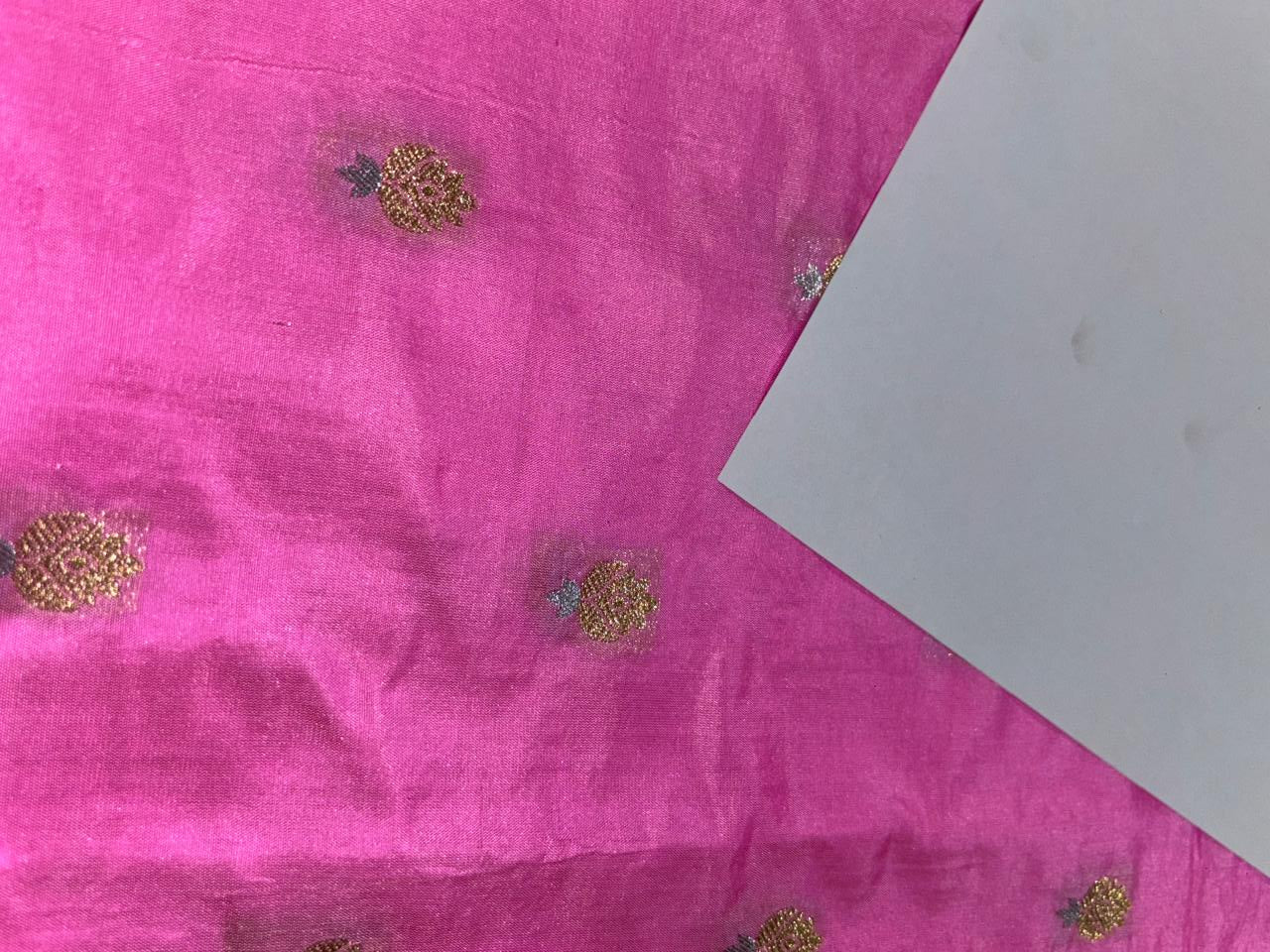 100% PURE Silk Brocade fabric 44" wide PINK with small metallic gold ,silver motifs BRO914[7]