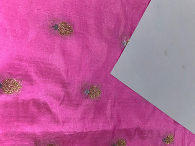 100% PURE Silk Brocade fabric 44" wide PINK with small metallic gold ,silver motifs BRO914[7]