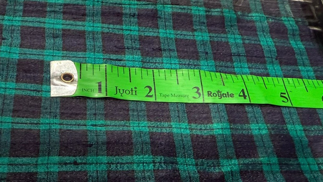 100% silk dupion  Plaids fabric with slubs  teal and ink blue plaids 54" wide DUPNEWC28[2]
