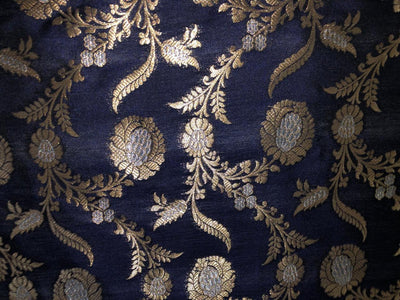 Silk Brocade fabric 44" wide   floral Jacquard with metallic gold and silver available in 2 colors green and navy   BRO937[4/5]