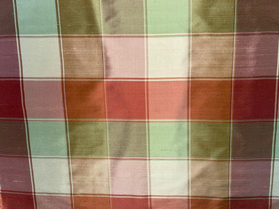 Silk Dupioni Fabric Plaids Shades of green/cream/orange color 54" wide DUP#C101[2]