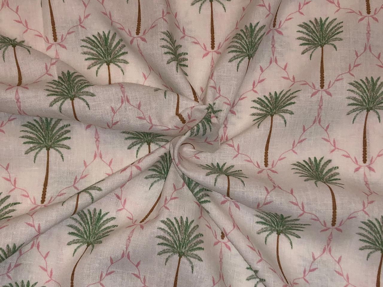 100% Cotton Poplin ivory with palm tree motifs 53" wide [18490]