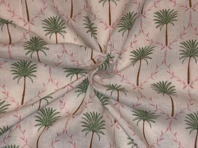 100% Cotton Poplin ivory with palm tree motifs 53" wide [18490]