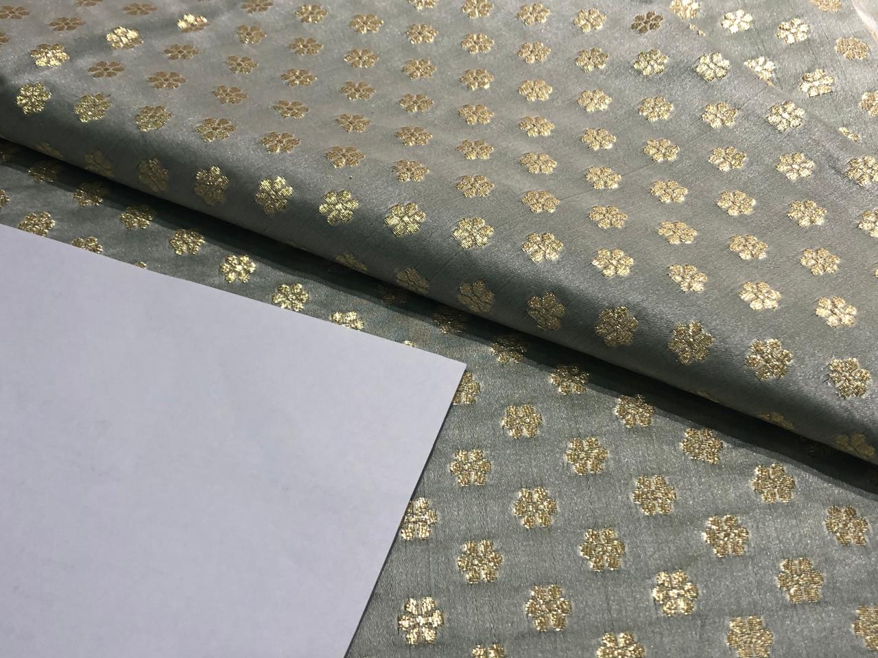 Brocade Fabric with metallic gold small flower motif Jacquard 44" WIDE BRO982 available in 4 colors peach,sea foam,pistachio and silver grey