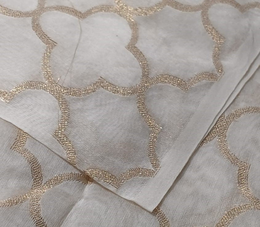 Silk Cotton Chanderi Fabric with  metallic gold jacquard  44&quot; wide [16731]