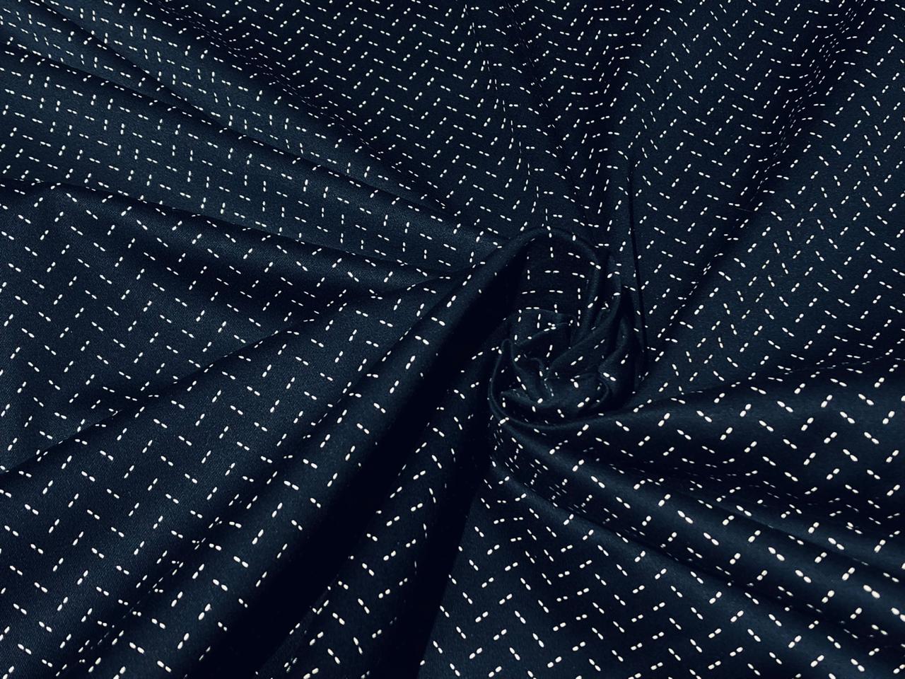 100% Cotton Poplin 48" wide dark navy with white zig zag print   [17292]