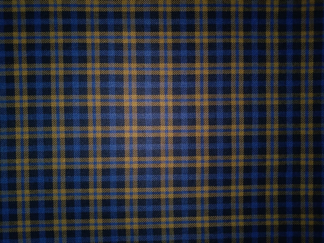 Tweed Suiting Heavy weight premium Fabric mustard and blue Plaids 58" wide [12982]