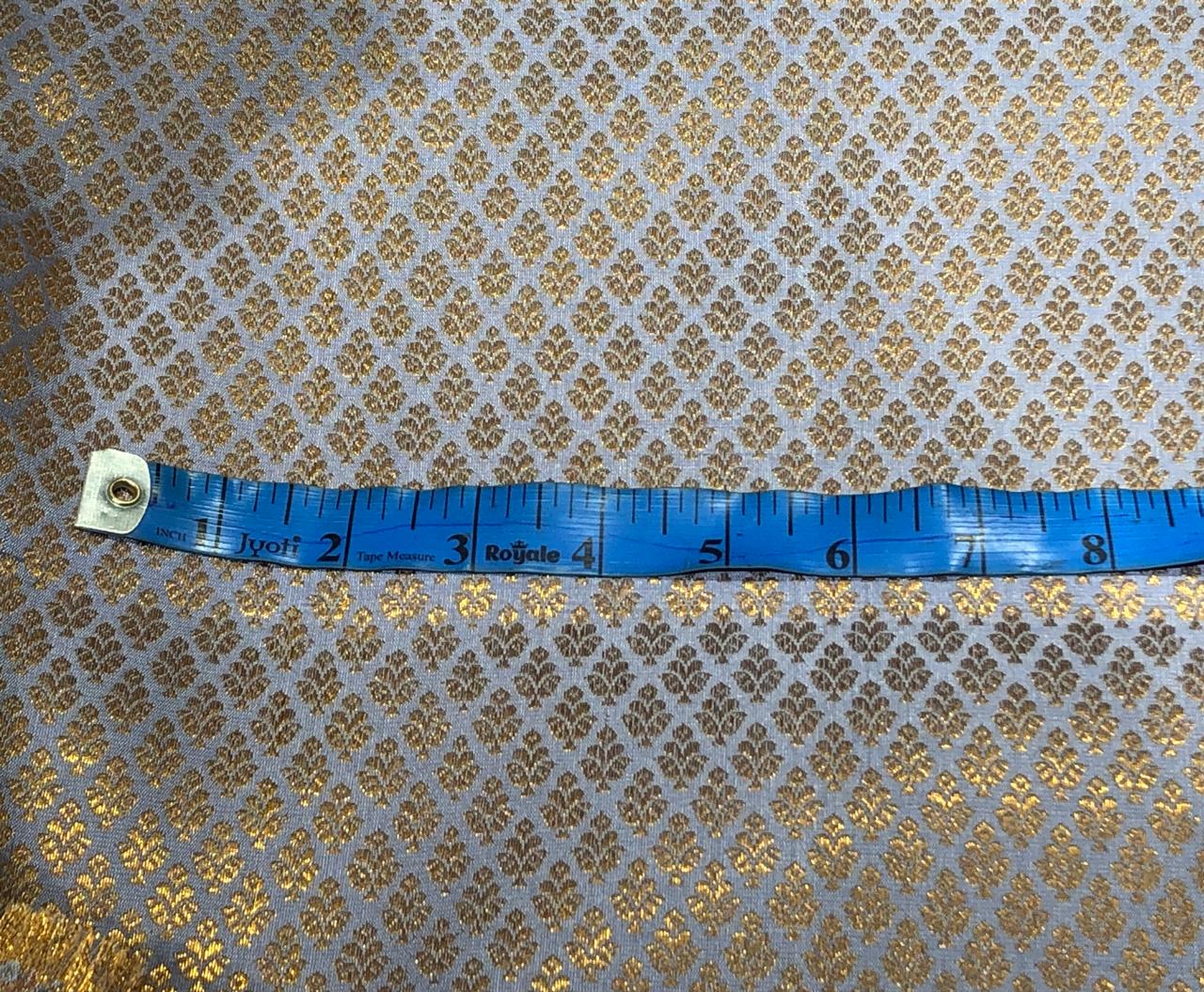 Silk Brocade fabric 44" carolina blue with tiny antique gold motifs BRO1038[2]