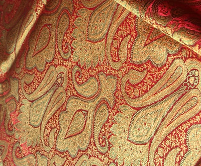 Silk Brocade fabric 44" wide paisley jacquard available in 3 colors pink and blue ,red and green and pastel pink and slate blue BRO1037