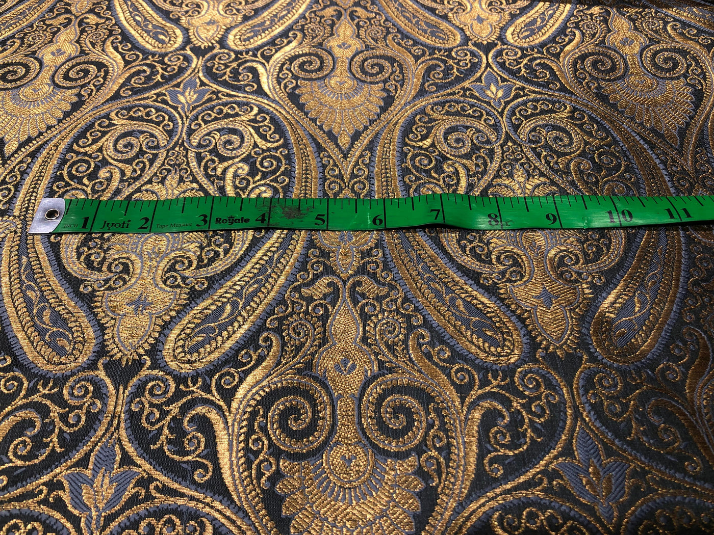 Silk Brocade fabric blueish grey with metallic gold paisley  jacquard BRO1024[5]