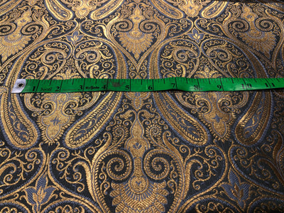 Silk Brocade fabric blueish grey with metallic gold paisley  jacquard BRO1024[5]