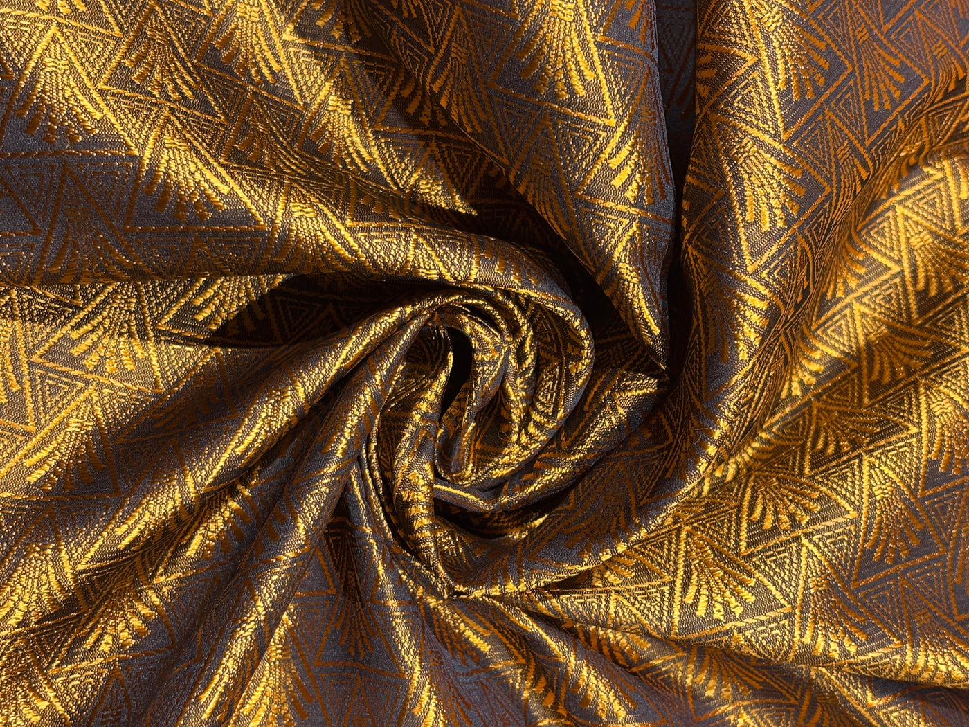 Brocade Fabric Golden Brown triangles with abstract motif Jacquard  44" BRO1029[4]