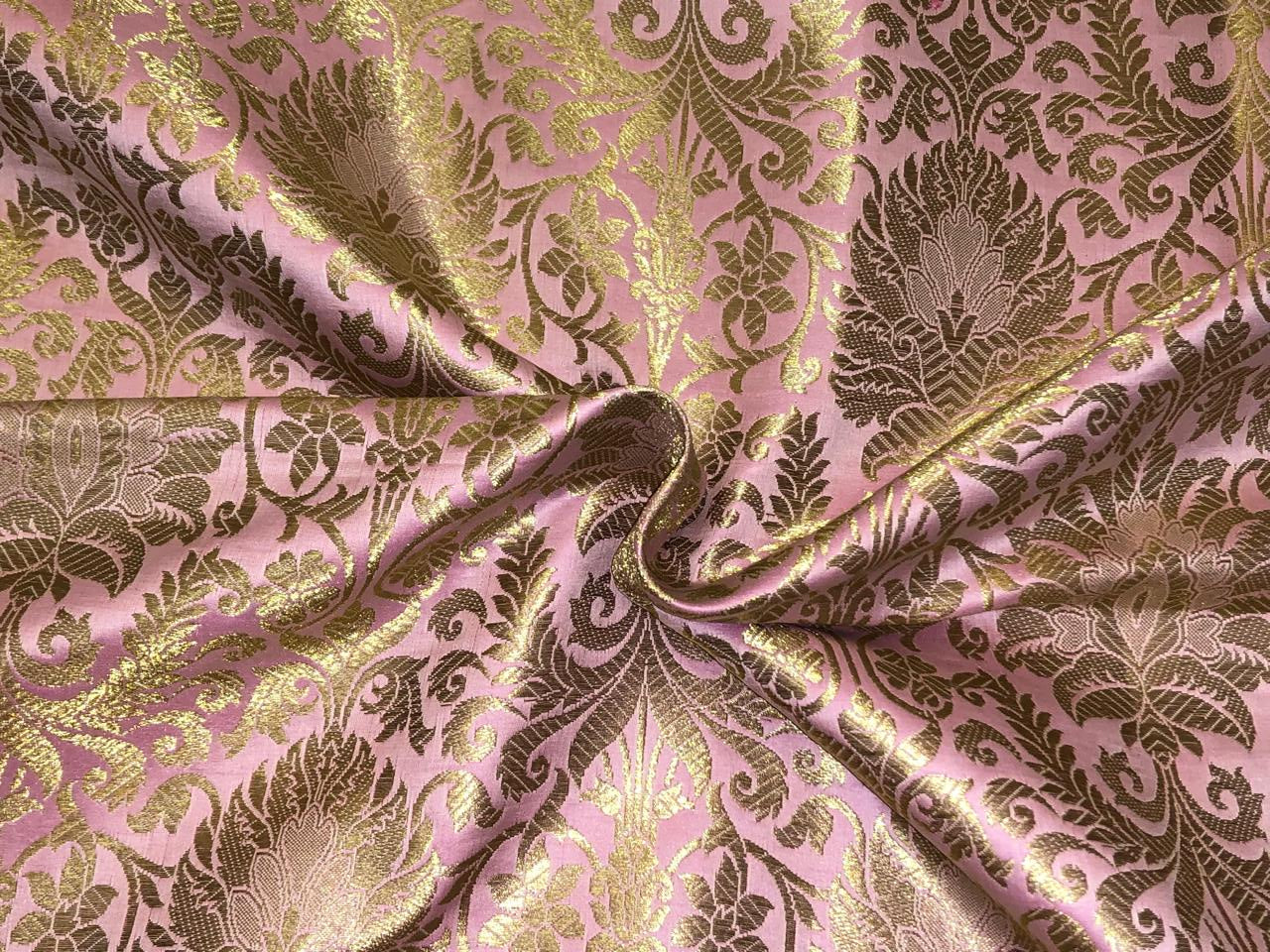 Silk Brocade fabric mulberry with beautiful gold  jacquard BRO1076[1/2]