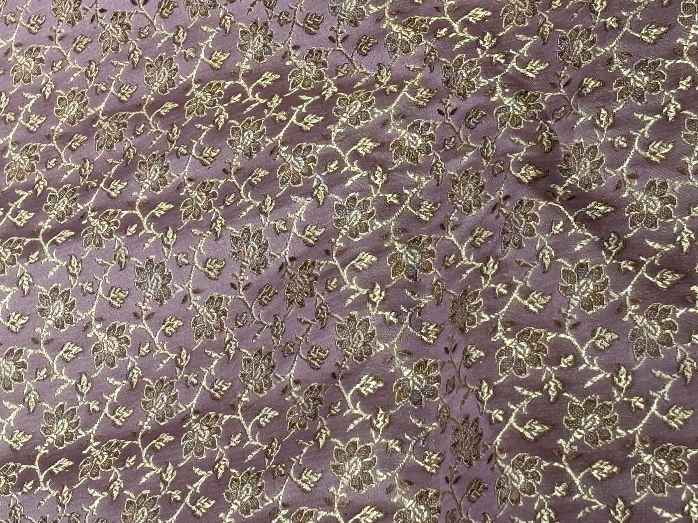 Silk Brocade fabric 44" thistle[lilac] color with golden brown floral vines jacquard  BRO1055[2]