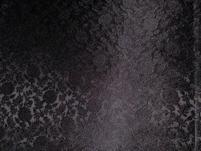 Silk Brocade fabric 56" jet black with self  floral jacquard BRO1057[1]