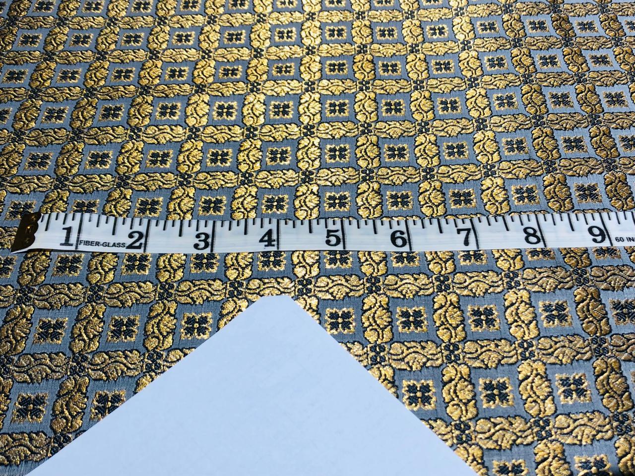 Silk Brocade fabric with metallic gold jacquard 44" wide GREY AND BLACK FLORAL PLAIDS BRO945[6]