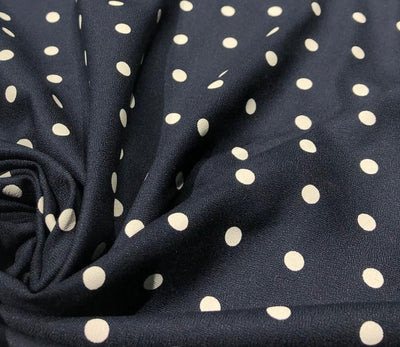 Viscose Moss Crepe navy color with white polka dot print 58&quot; wide &quot; [17558]