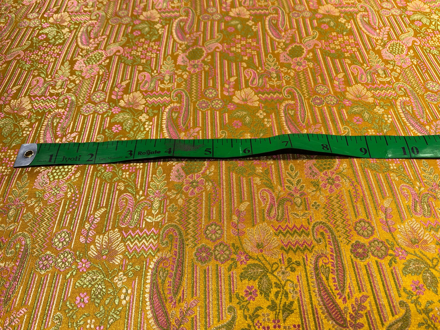 Silk Brocade fabric mustard gold with green and pink paisley  jacquard BRO1024[1]