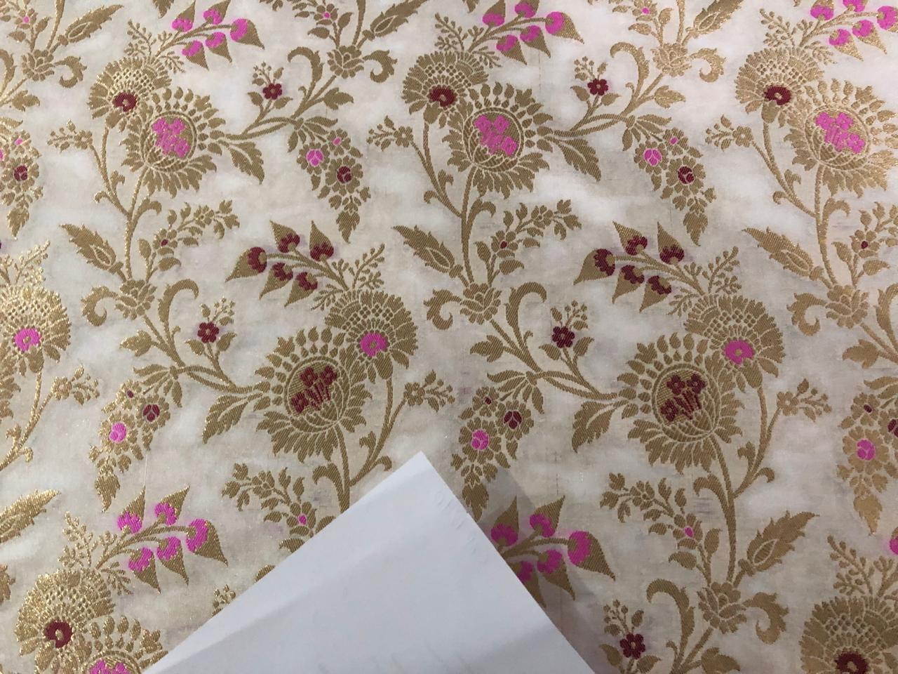 Brocade fabric 44" wide floral metallic jacquard available in 4 colors yellow/burgundy, black and white