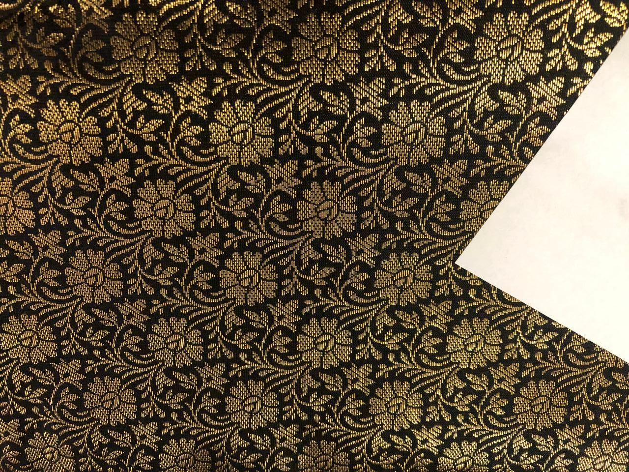 Silk Brocade fabric black with  gold floral jacquard  BRO1021[1]