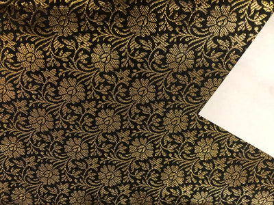 Silk Brocade fabric black with  gold floral jacquard  BRO1021[1]