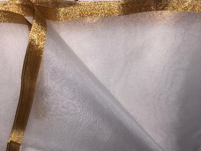 ORGANZA FABRIC WHITE WITH GOLD BORDER 44" WIDE [15915]