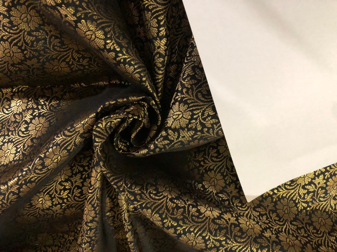 Silk Brocade fabric black with  gold floral jacquard  BRO1021[1]