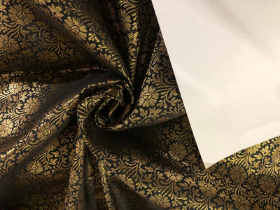 Silk Brocade fabric black with  gold floral jacquard  BRO1021[1]