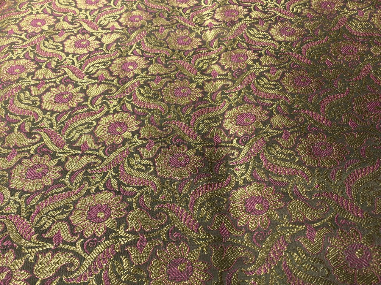 Brocade fabric grey and pink with metallic gold color 44" wide BRO1030[2]