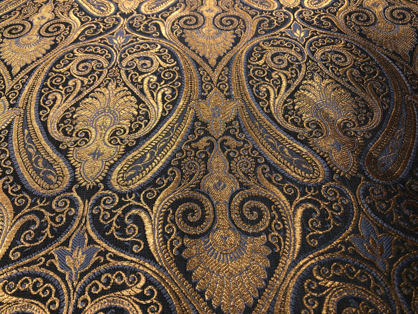 Silk Brocade fabric blueish grey with metallic gold paisley  jacquard BRO1024[5]